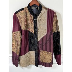 Women's Patchwork Jacket Size Small Lightweight Wood Buttons Vintage Festival